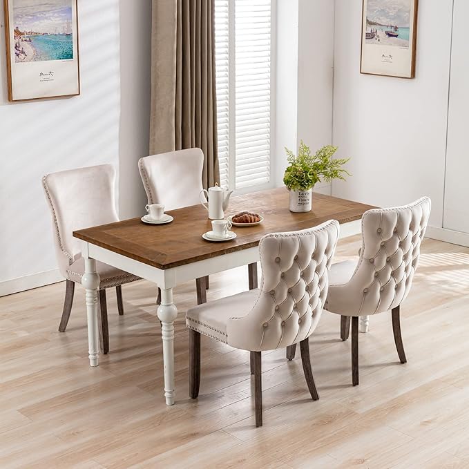 PacknWood Acosure Set of 2 Velvet Upholstered Wing-Back Dining Chair - Image 7