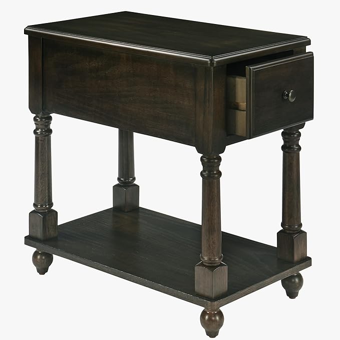 LEEMTORIG Solid Wood End Table Narrow Side Table by LEEMTORIG