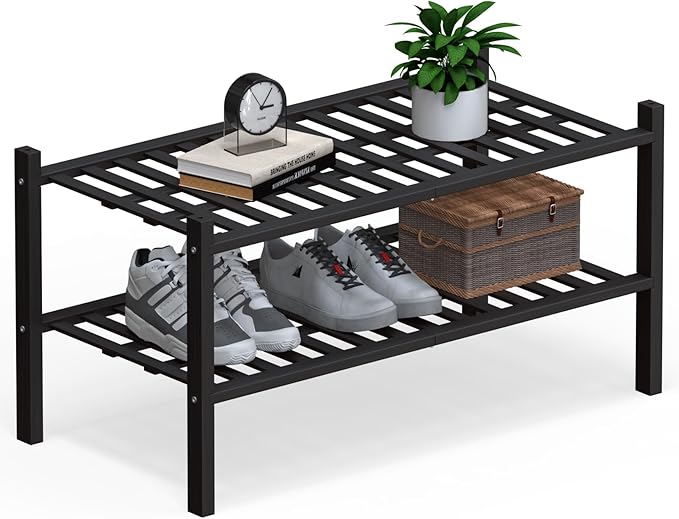 Haddockway Large 2 Tier Bamboo Shoe Rack Storage Organizer, Small Space by Haddockway