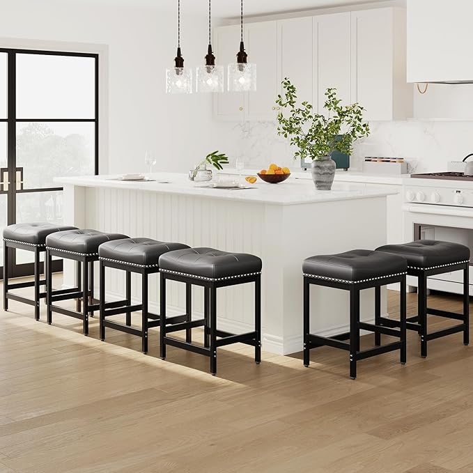 MALOL Set of 4 Saddle Bar Stools Counter Height 24.4”, Backless Barstools by Unknown