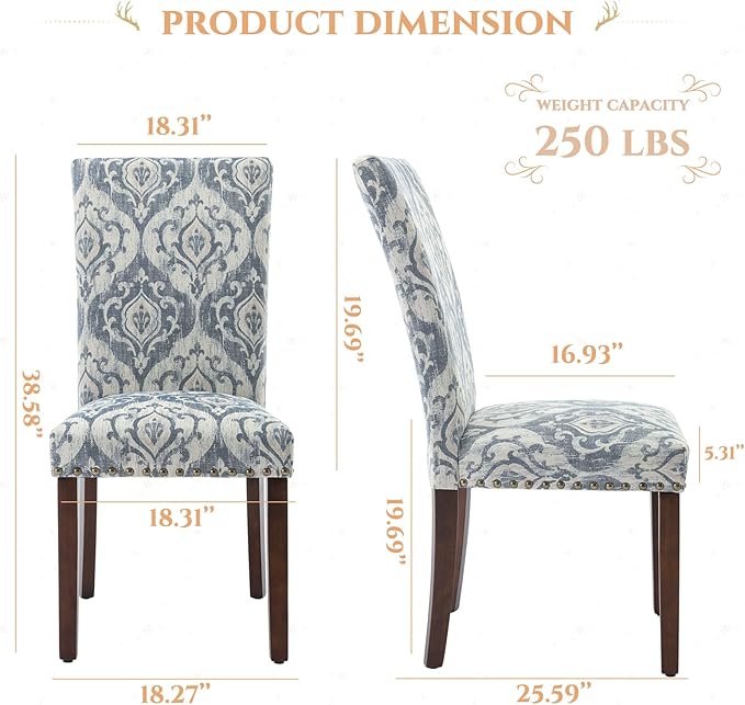 Parsons Dining Chairs Set of 4, Upholstered Nailhead Dining Room Kitchen Side - Image 3