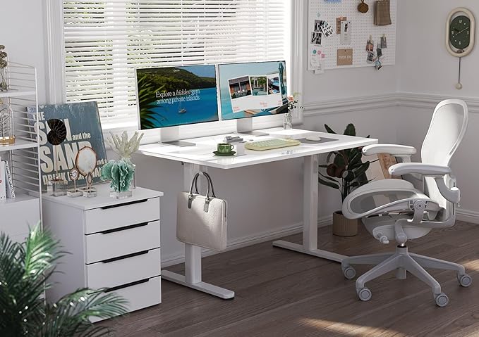 Claiks Glass Standing Desk, 48x24 Inch White Standing Desk Adjustable Height - Image 2