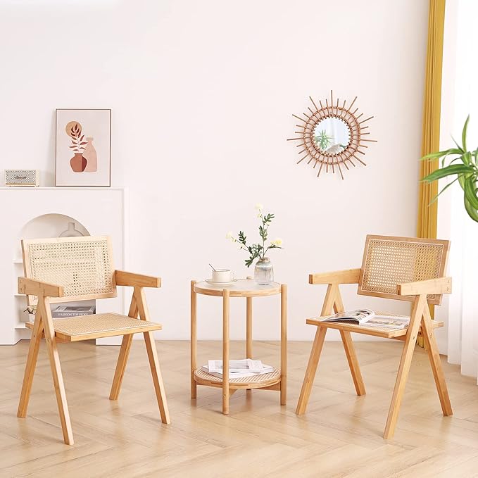 Rattan Dining Chairs Set of 4, Modern Mid Century Accent Chairs, Comfy Armchairs - Image 6