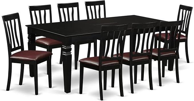 East West Furniture LGAN9-BLK-LC 9 Piece Dining Table Set Includes a Rectangle by EastWestFurniture