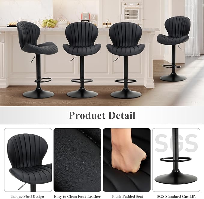 COLAMY Bar Stools Set of 4, Modern Swivel Bar Chairs, Adjustable Faux Leather - Image 5