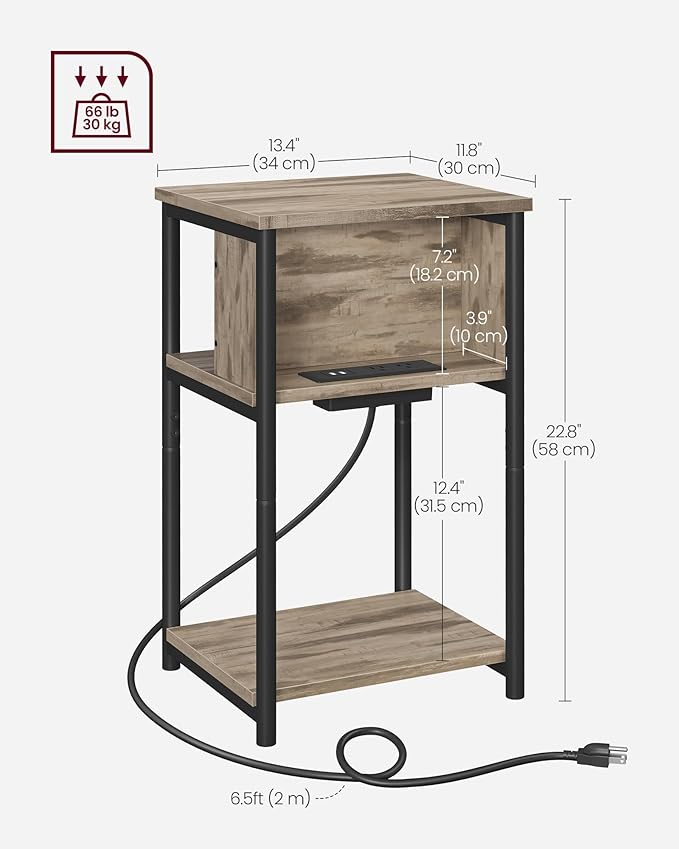 VASAGLE Side Table with Charging Station, 3-Tier End Table with USB Ports and - Image 3