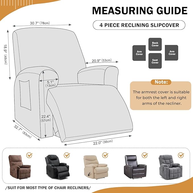 vctops 4 Pieces Geometric Jacquard Plush Recliner Slipcovers Soft Fuzzy Fluffy - Image 2