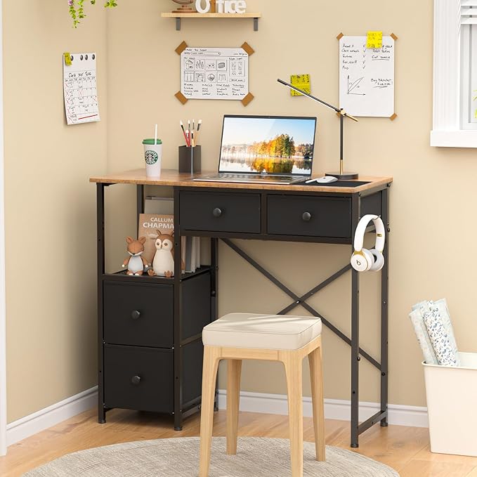 Small Computer Desk with 4 Fabric Drawers, Simple Writing Desk - Image 6