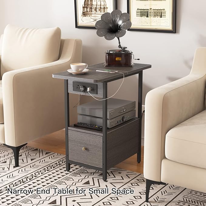 LIDYUK End Table with Charging Station, Narrow Side Table with Drawer and USB - Image 5