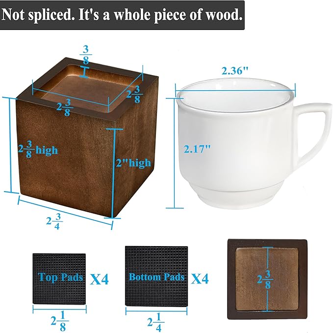 Sopicoz 2 inch Wood Bed Risers Set of 4, Square Furniture Risers Couch Risers - Image 2