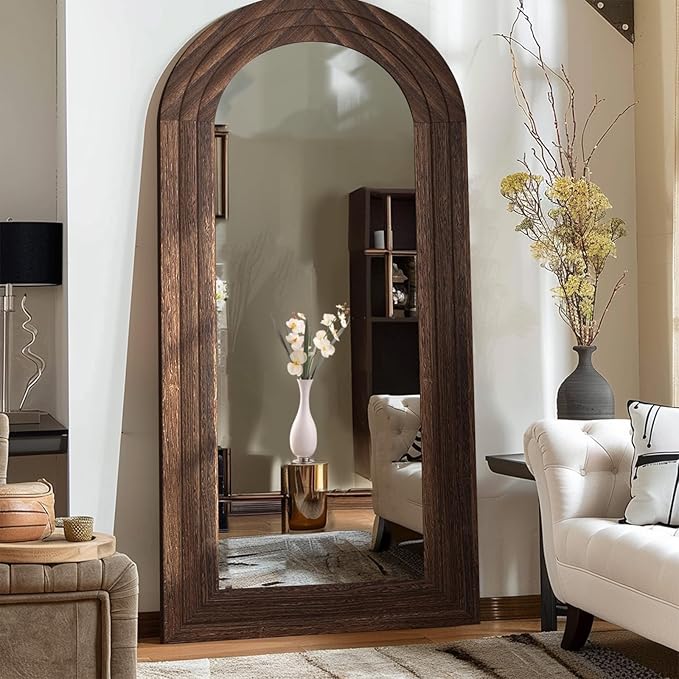 Arched Full Length Mirror with Solid Wood Frame, 71x32 Farmhouse Wall Mounted by ZHUNFA