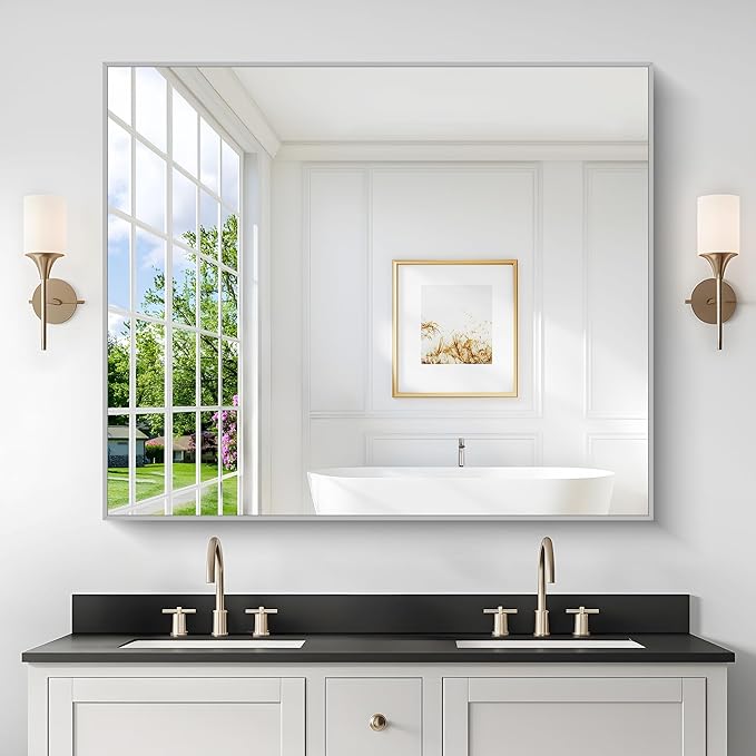 40x48inch Silver Bathroom Mirror, Large Rectangular Wall Mirrors by Welcometocofeny