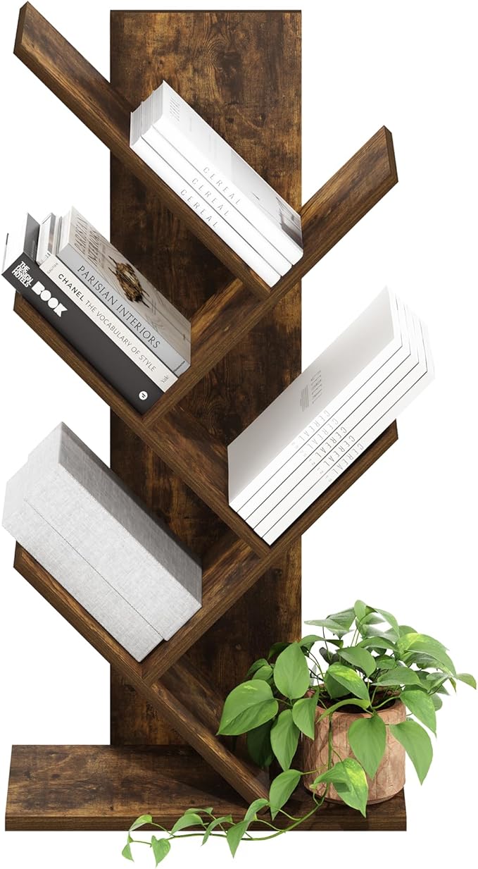 Furinno Tree Bookshelf 5-Tier Floor Standing Tree Bookcase, Amber Pine - Image 6