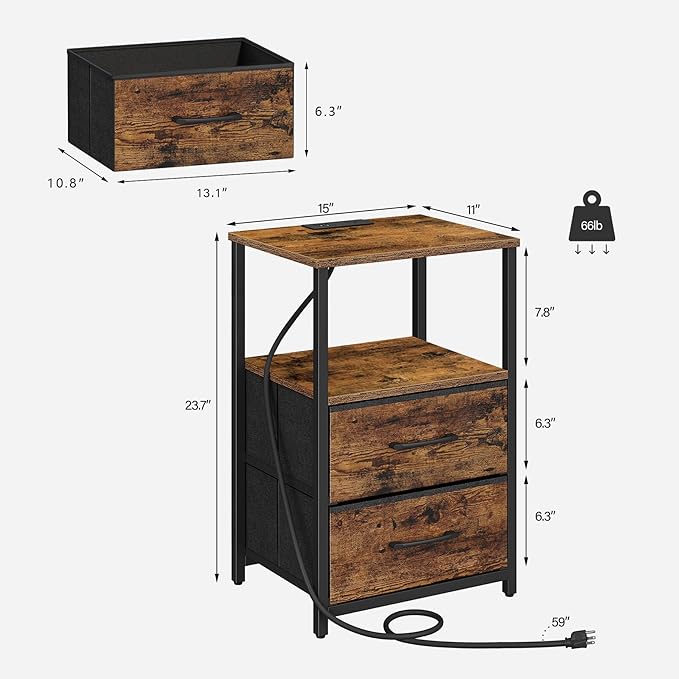 TUTOTAK End Table with Charging Station, Night Stand, Side Table with 2 USB - Image 3