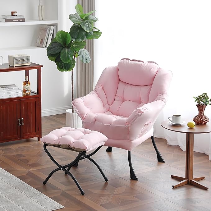 Lazy Chair with Folding Ottoman, Modern Accent Lounge Armchair with Armrests - Image 7