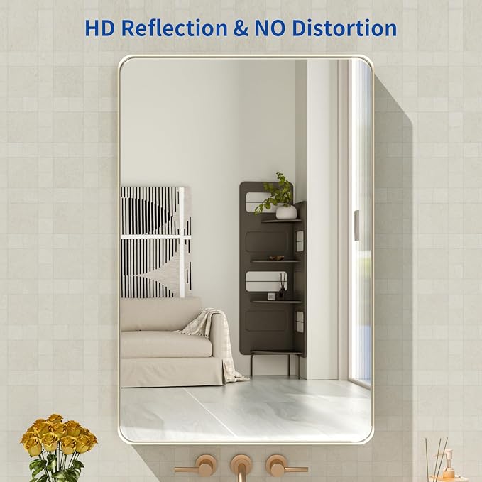 WEER 20X30 Inch Brushed Nickel Bathroom Mirror, Brushed Silver Metal Frame - Image 2