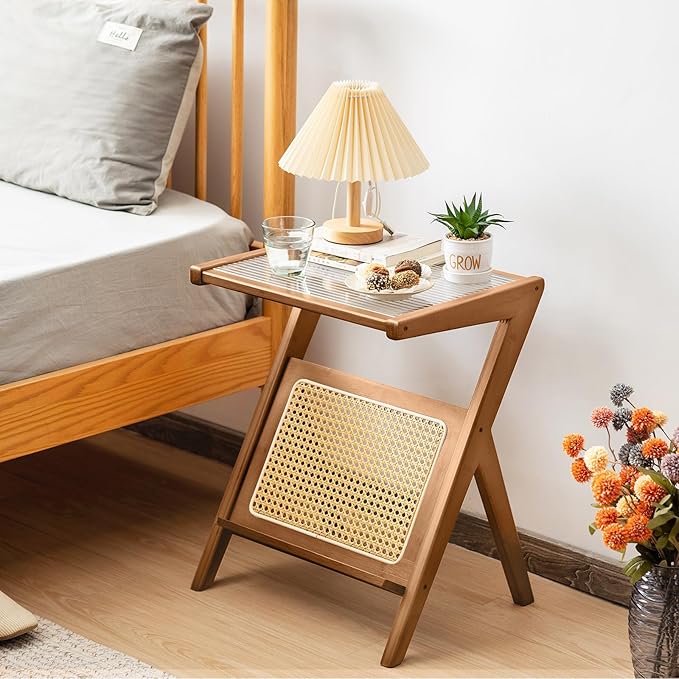 Tiita 2 Pack Rattan Side Table, Mid Century Nightstand, Bamboo Accent Bedside - Image 7