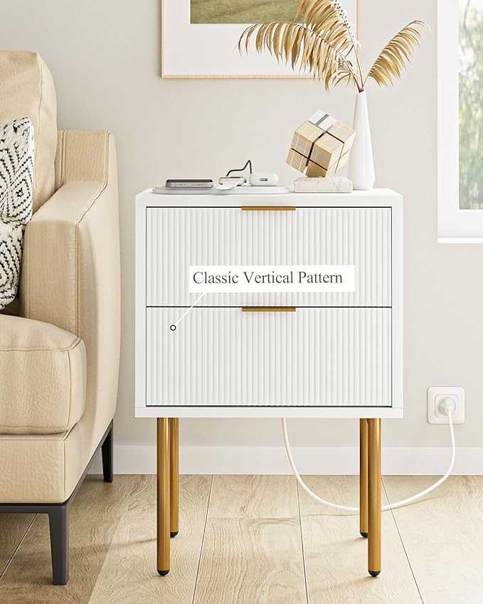 Masupu Nightstand with Charging Station, Mid-Century Modern Bedside Table with - Image 4