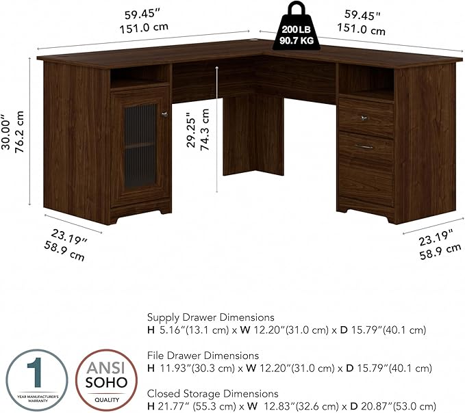 Bush Furniture Cabot L Shaped Computer Desk in Modern Walnut | Corner Table - Image 3