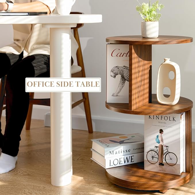 KAYMILY Living Room Side Table, Office Round Bookshelf End Table, Bedroom Mid - Image 5