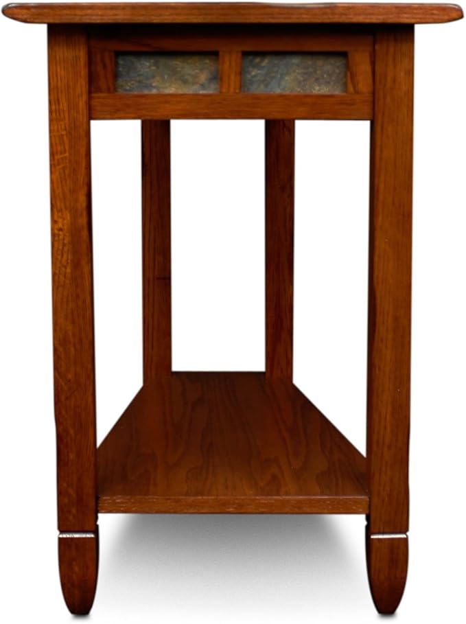 Leick Home Slate End Table, Solid Wood, Narrow Wedge Shape, Slate Tile Insets - Image 3