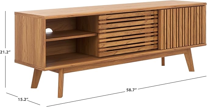 SAFAVIEH ESMA TV Stand for up to 65" Flatscreen – Oak Brown, Sliding Doors - Image 2