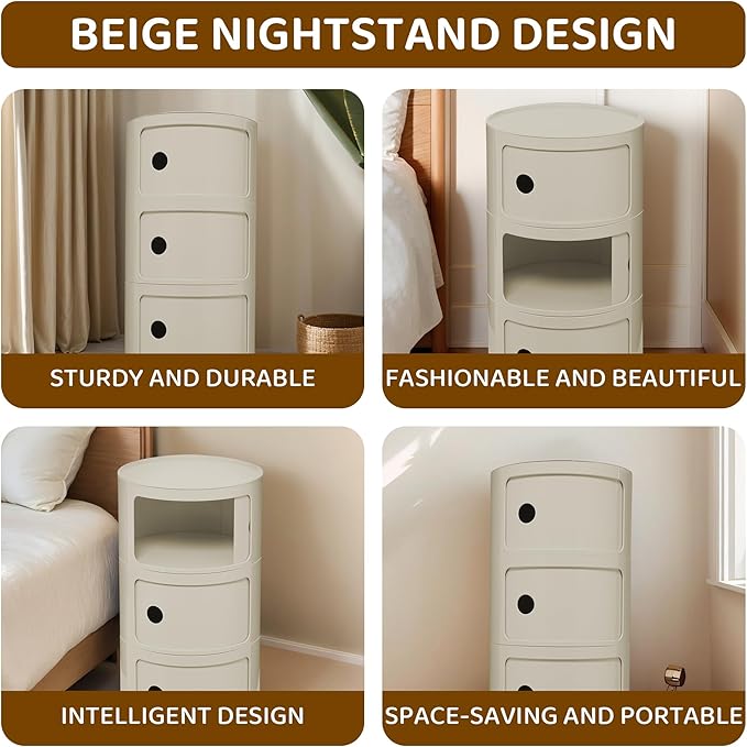3 Tier Round with Storage, Modern Style Side Table - Image 5
