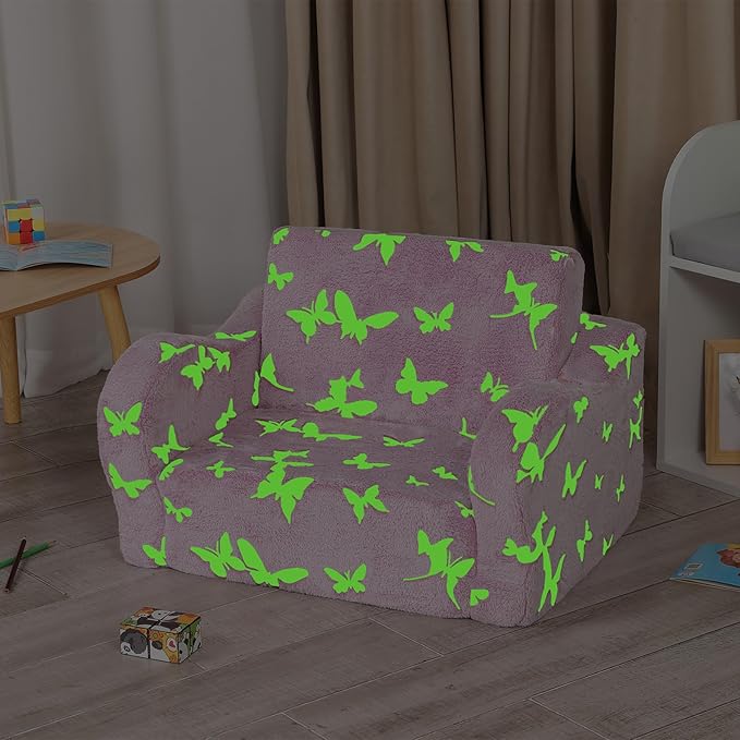 Butterfly Glow in The Dark Toddler Couch, 2-in-1 Toddler Soft Couch Fold Out - Image 6