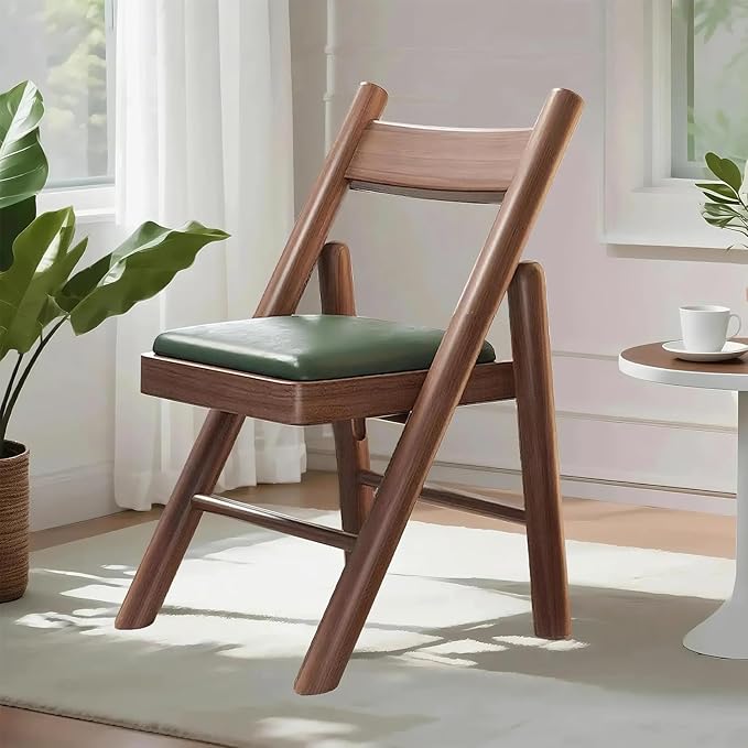 Folding Chairs with Cushion, Solid Wood Padded Foldable Chair, Folding Dinings - Image 7