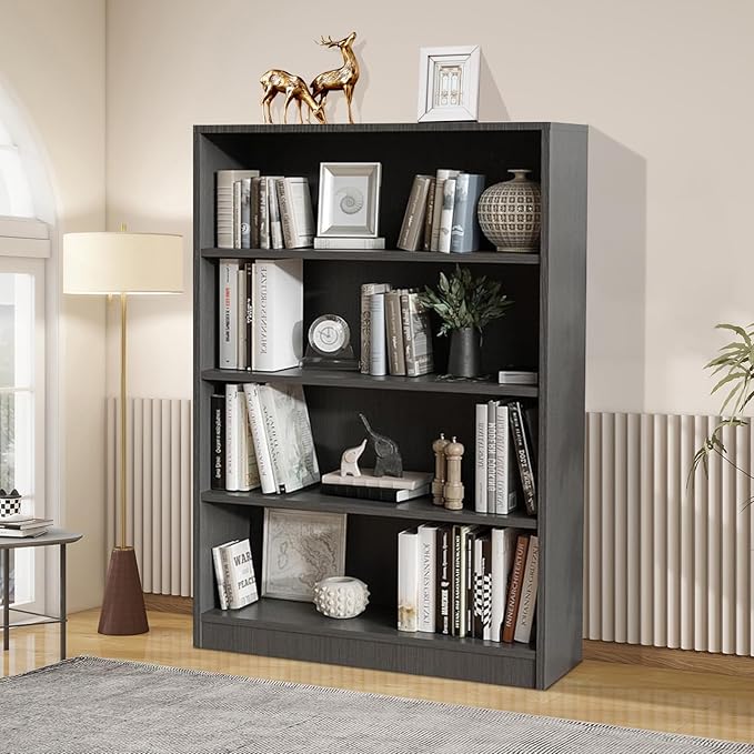 Wooden Bookcase with Adjustable Shelves, 4 Tier Wooden Bookshelf by Unknown