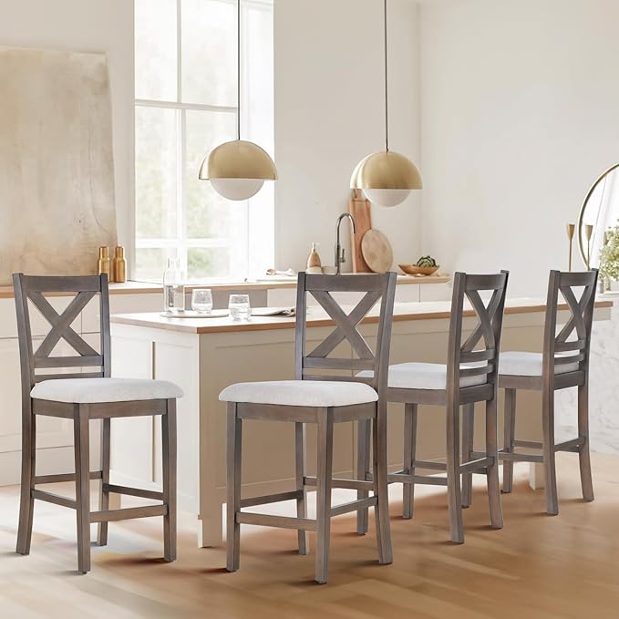 Upholstered Counter Height Bar Stools Set of 4, Modern Kitchen Island Barstools by COLAMYINC