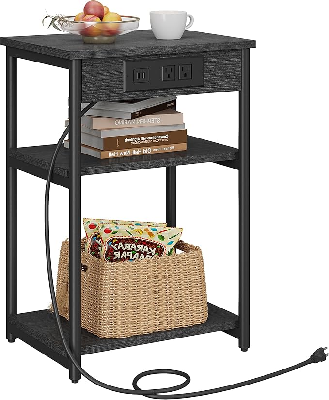 TUTOTAK End Table with Charging Station, Nightstand, 3-Tier Couch Side Table - Image 4