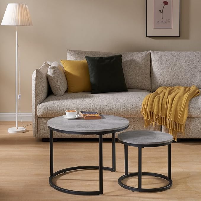 CENSI 24" Round Nesting Table, Accent Coffee Table, Space-Saving, Modern - Image 4