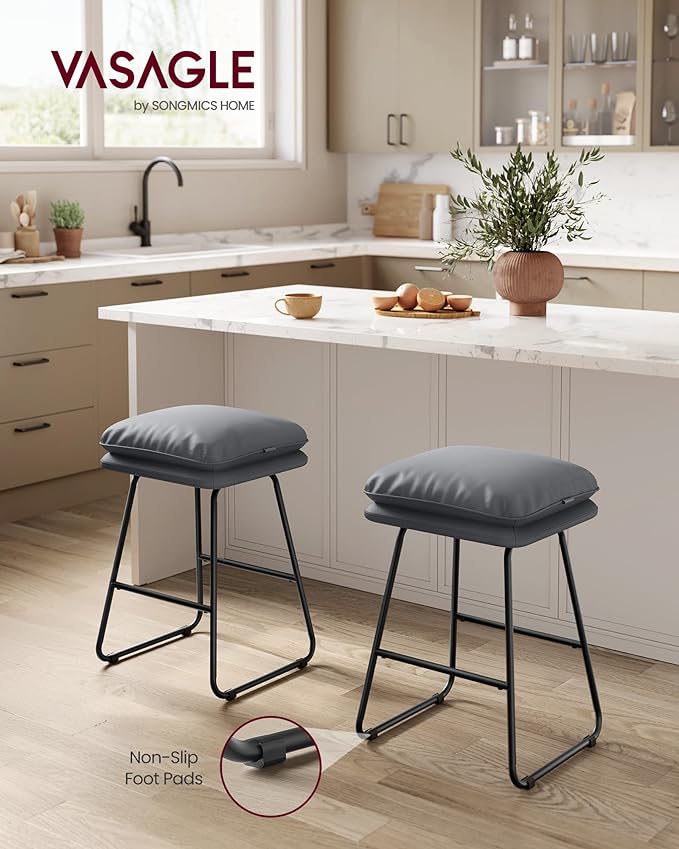 VASAGLE Bar Stools Set of 2, Counter Height Bar Stools, Leather Counter Stools - Image 6