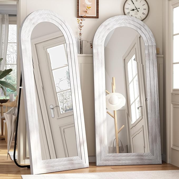 Arched Full Length Mirror with Solid Wood Frame, 65x22 Farmhouse Wall Mirror - Image 6
