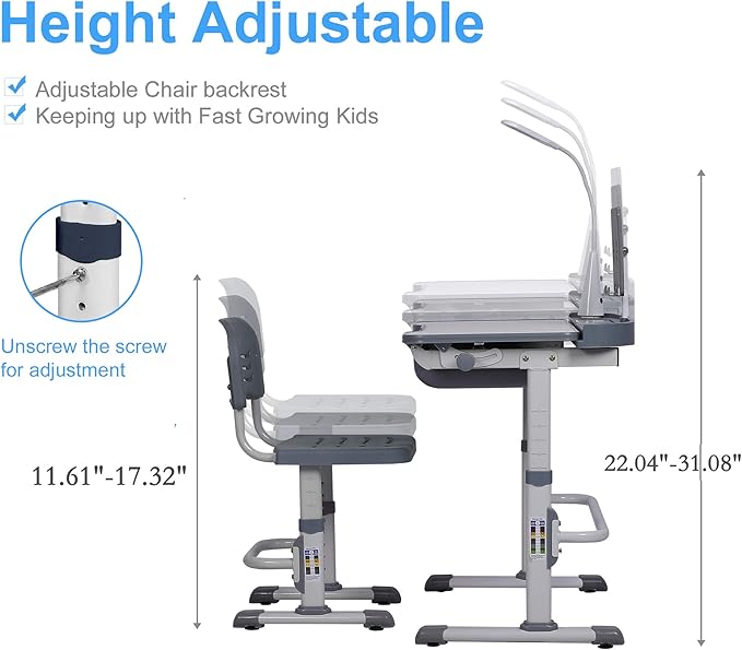 Kids' Desk and Chair Set, Height Adjustable Child's School Study Writing Tables - Image 2