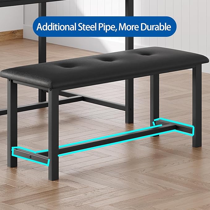 Garvee Dining Table with 2 Benches, Kitchen Table with 2 Upholstered Benches - Image 7