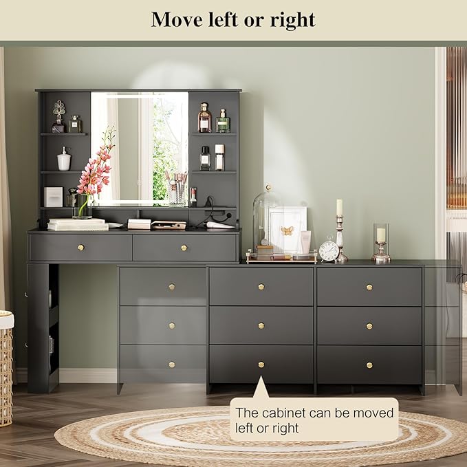 Large Makeup Vanity Desk with Mirror and Lights, Vanity Desk with 8 Drawers & - Image 4