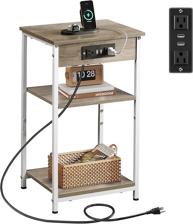 WLIVE Side Table with Charging Station and USB Ports, Small End Tables by WLIVE