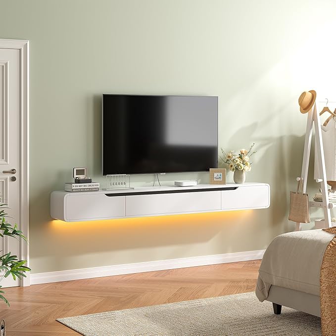 Fully-Assembled Floating TV Stand, 47IN High Gloss Wall Mounted Entertainment - Image 8