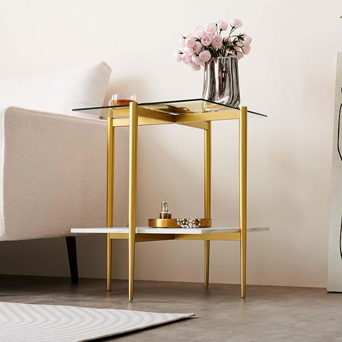 Square Glass End Table, Mid-Century Modern Design Sofa Table, - Image 7