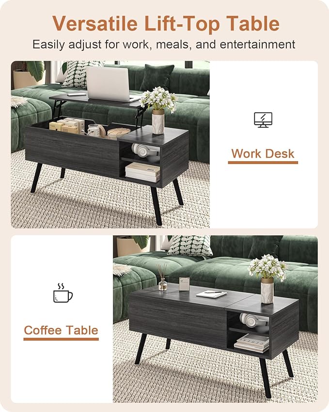 ALINE FURNITURE Gray Coffee Table Lift Top - Image 5