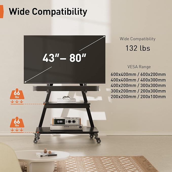 Perlegear Mobile TV Stand with Soundbar Mount, Rolling Floor TV Stand with - Image 7