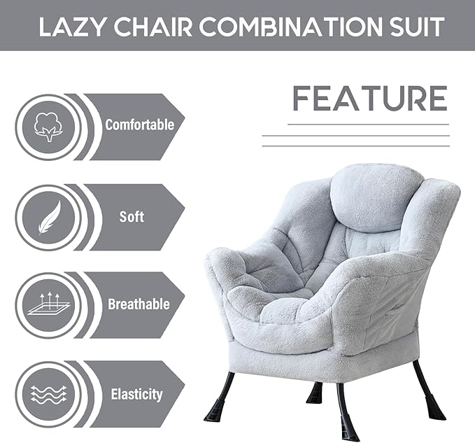 LITA Lazy Chair with Ottoman, Modern Accent Leisure Upholstered Sofa, - Image 5