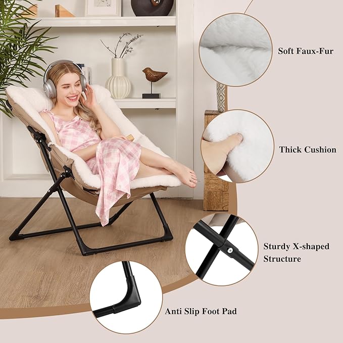 Comfy Saucer Chair for Adults, Soft Faux Fur Bedroom Chair - Image 6