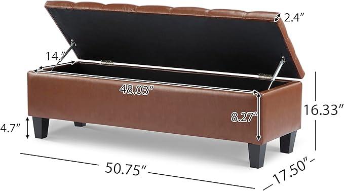 Christopher Knight Home Ottilie Faux Leather Storage Ottoman Bench, Wooden - Image 2