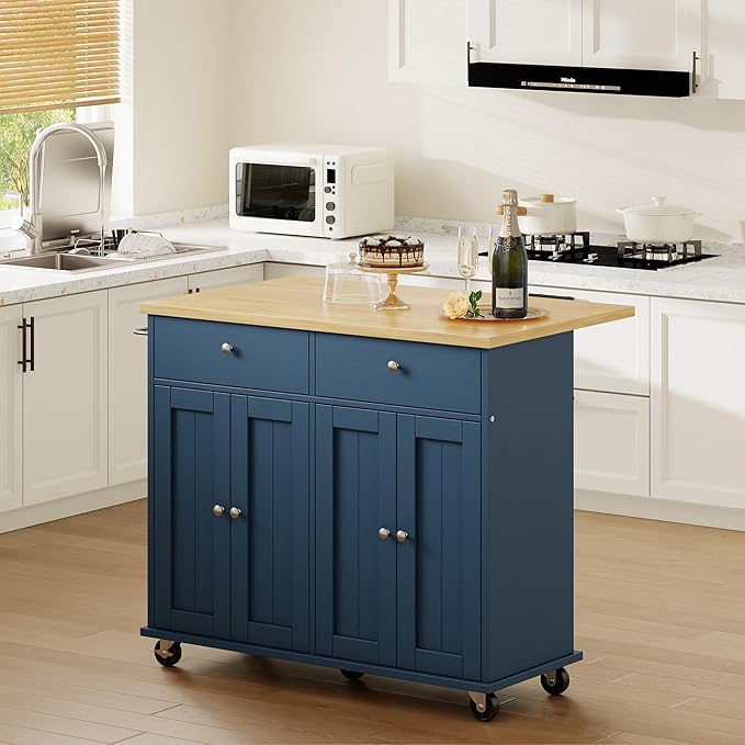 Shintenchi Kitchen Island with Drop Leaf, Rolling Kitchen Cart with Storage on by Shintenchi