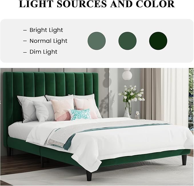 SHA CERLIN Queen Bed Frame/Velvet Upholstered Platform Bed Frame - Image 3