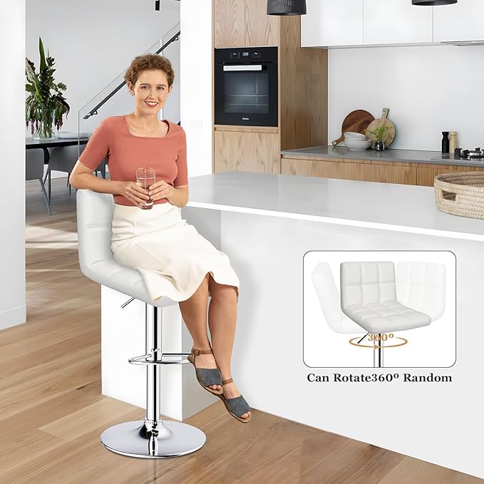 Bar Stools Set of 2, Armless Adjustable Swivel Barstools - Image 7