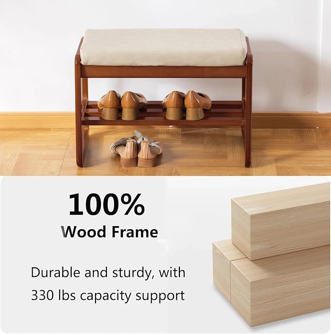 Solid Wood Shoe Bench, 2-Tier Wooden Entryway Bench, Modern Shoe Rack - Image 5